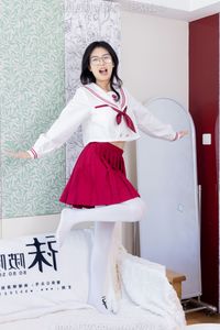 BoBoSocks No.545: Dynamic Chinese Model in JK Uniform & Thick White Stockings, Playful Pose-2