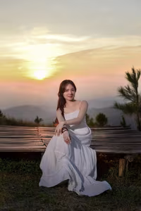 VGU No.134: Enchanting White Dress Muse in Pine Forest: Capturing Natural Beauty and Romantic Golden Hour Moments-0