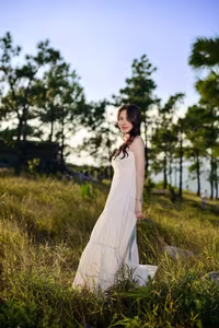 VGU No.134: Enchanting White Dress Muse in Pine Forest: Capturing Natural Beauty and Romantic Golden Hour Moments-7