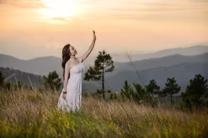 VGU No.134: Enchanting White Dress Muse in Pine Forest: Capturing Natural Beauty and Romantic Golden Hour Moments-6