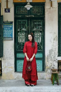 VGU No.27: Radiant Smile in Red Ao Dai, Capturing Vietnamese Traditional Beauty-13