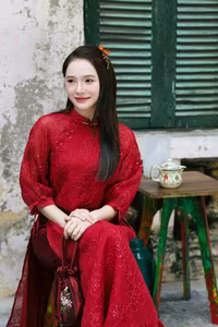 VGU No.27: Radiant Smile in Red Ao Dai, Capturing Vietnamese Traditional Beauty-2