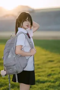 Youthful Schoolgirl in Uniform: Serene Golden Hour Beauty, a Glimpse into Nostalgic Student Life.-12