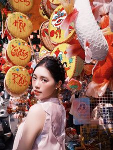 Traditional Vietnamese Mid-Autumn Festival: Girl amidst Vibrant Cultural Colors-3