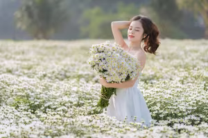 VGU No.22: Discover the ethereal beauty of a muse amidst a vast field of white daisies, where time stands still.-0
