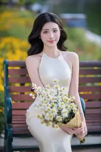 Elegant Muse in Silk Dress Amidst Blooming Garden: Captivating Asian Beauty 1000025196-1