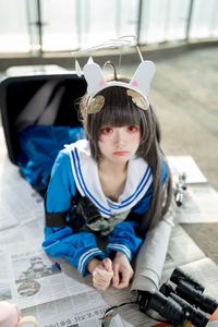 Coser Jiu Qi Miao as Kasasawa Miyu: Captivating Blue Archive Cosplay in Sailor Uniform & Bunny Ears. View 0044-11