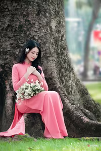 VGU No.18: Captivating Elegance A Young Woman in Pink Ao Dai-3