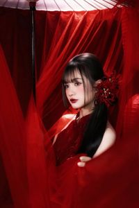 Enchanting Asian Beauty: Elegant Red Dress, Parasol and Traditional Lanterns-21