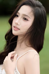 VGU No.95: Gentle beauty of a Vietnamese young woman in a pure white lace dress amidst nature.-6