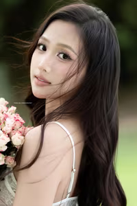 VGU No.95: Gentle beauty of a Vietnamese young woman in a pure white lace dress amidst nature.-7