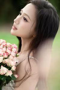 VGU No.95: Gentle beauty of a Vietnamese young woman in a pure white lace dress amidst nature.-2