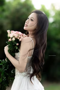VGU No.95: Gentle beauty of a Vietnamese young woman in a pure white lace dress amidst nature.-8