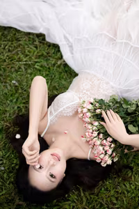 VGU No.95: Gentle beauty of a Vietnamese young woman in a pure white lace dress amidst nature.-4