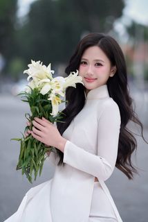 Elegant Vietnamese Woman in White Ao Dai, Conical Hat | Traditional Beauty-4