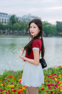 VGU No.42: Discover the Elegant Beauty of a Vietnamese Girl by a Vibrant Flower Lake-4