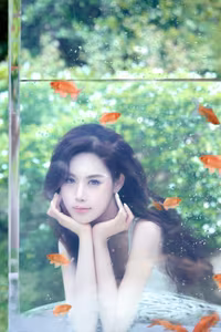 VGU No.12: Enchanting Ethereal Beauty Long-Haired Girl Amidst Shimmering Goldfish-5