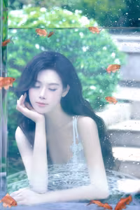 VGU No.12: Enchanting Ethereal Beauty Long-Haired Girl Amidst Shimmering Goldfish-3