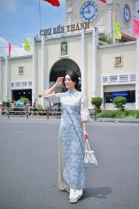 Radiant Vietnamese Beauty in Ao Dai with National Flag-4