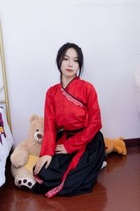 Chiness Model No.2330 Shasha in Elegant Red Black Hanfu Attire-8