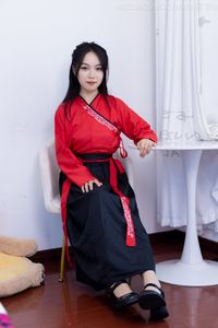 Chiness Model No.2330 Shasha in Elegant Red Black Hanfu Attire-16