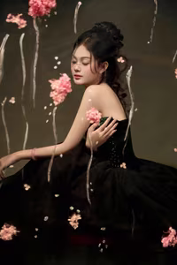 VGU No.40: Elegant Muse in Dreamy Evening Gown, Captivating Beauty Amidst Falling Petals-2
