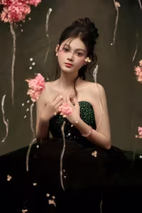 VGU No.40: Elegant Muse in Dreamy Evening Gown, Captivating Beauty Amidst Falling Petals-3
