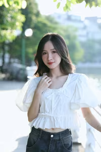 XVG No.44: Captivating Smile of a White-Clad Muse by the Lake A Radiant Moment of Youthful Beauty-13