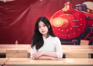White Ao Dai Beauty: Vietnamese Girl with Vintage Camera-0