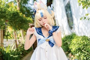 Coser@PoppaChan - Sameko Saba Cosplay: Adorable Sailor Outfit in a Lively Outdoor Setting-15