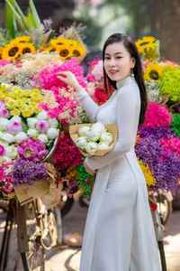 VGU No.121: Graceful Vietnamese Lady in Ao Dai with Vibrant Flower Bicycle-5