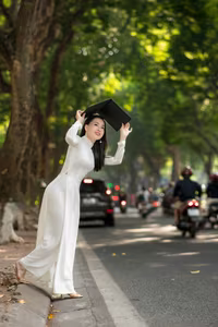 VGU No.121: Graceful Vietnamese Lady in Ao Dai with Vibrant Flower Bicycle-7