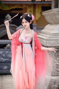 AI Generated: Gentle Hanfu Girl in Pink, Elegant Asian Beauty-11