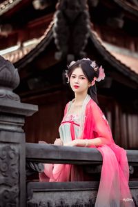AI Generated: Gentle Hanfu Girl in Pink, Elegant Asian Beauty-1