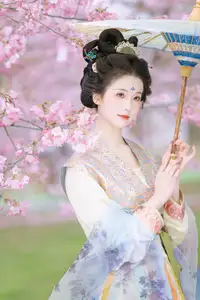 Discover Ke Ke K's Timeless Hanfu Beauty Amidst Romantic Cherry Blossoms Vol.8528-0